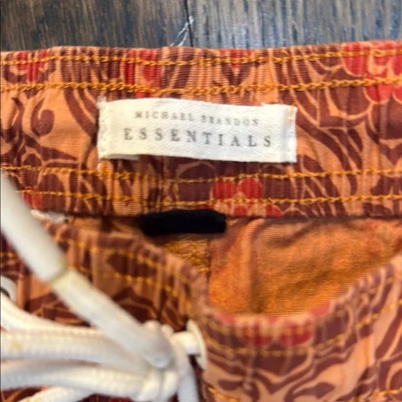 Michael Brandon Red and Orange Swim Trunks with Retro Medallion Pattern - Picture 3 of 4